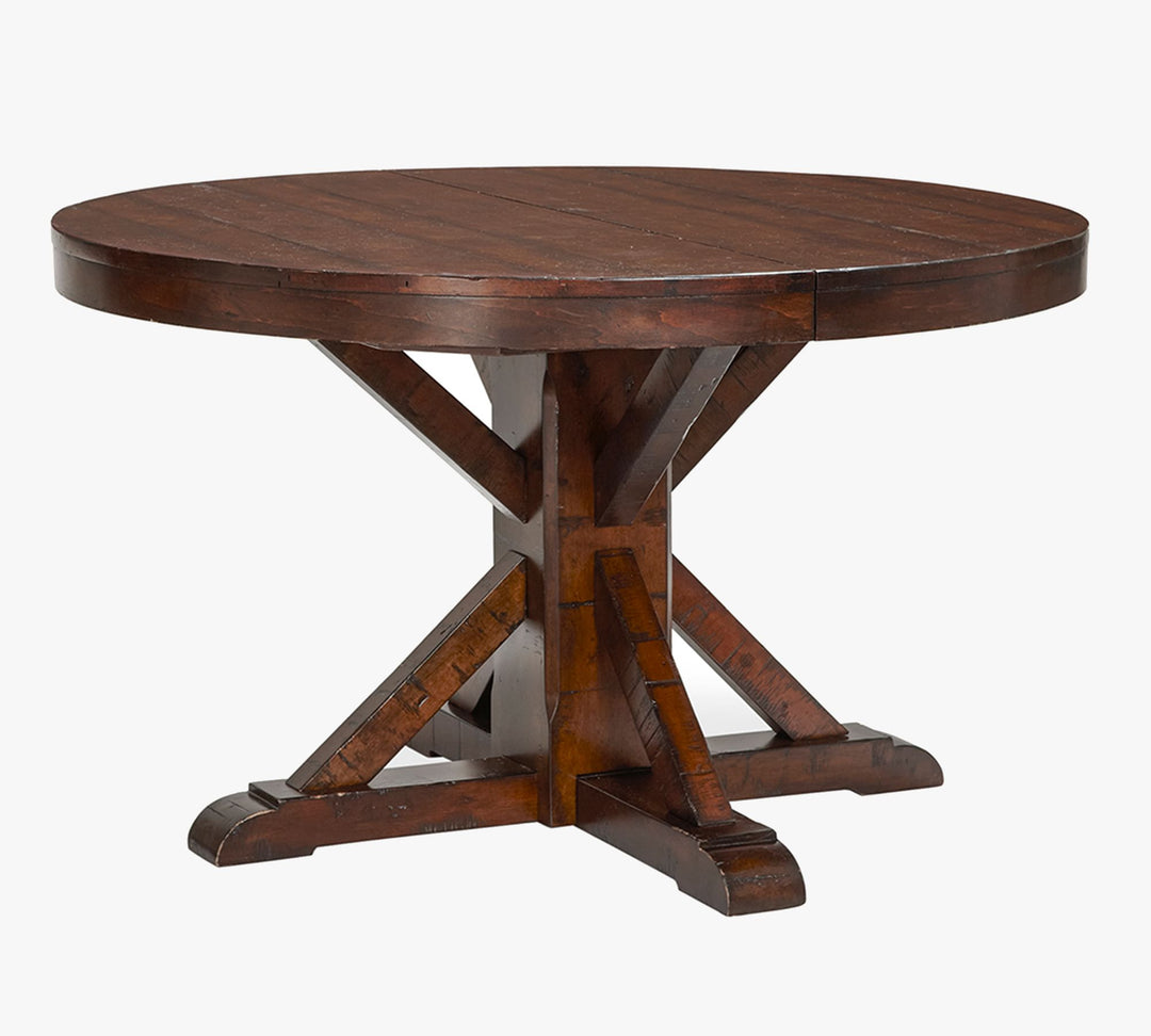 Benchwright Round Pedestal Extending Dining Table Rustic