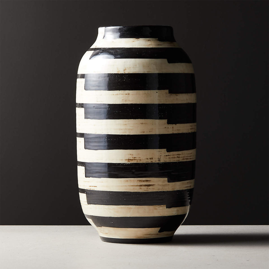 CRISTO BLACK AND WHITE STRIPED VASE
