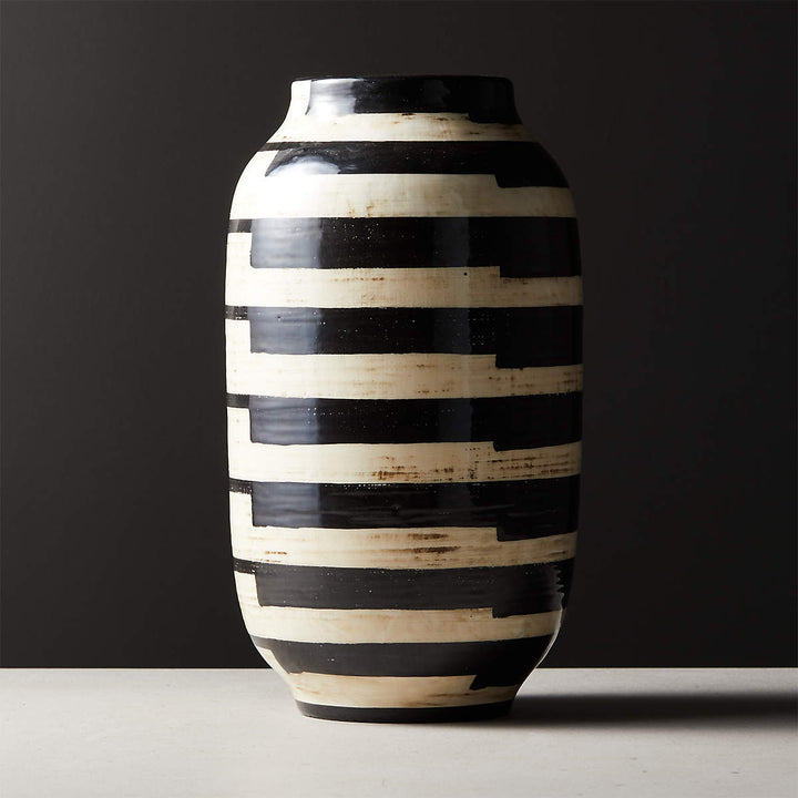 CRISTO BLACK AND WHITE STRIPED VASE