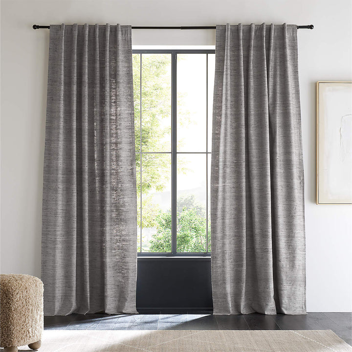 Trevino Pebble Grey Cotton Silk Blend Window Curtain Panel-96"