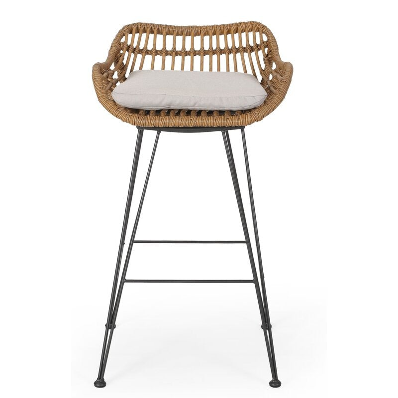 Endicott Lucrezia Wicker Patio Bar Stool with Cushion Set of 2
