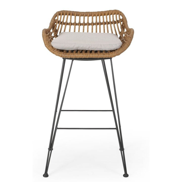 Endicott Lucrezia Wicker Patio Bar Stool with Cushion Set of 2