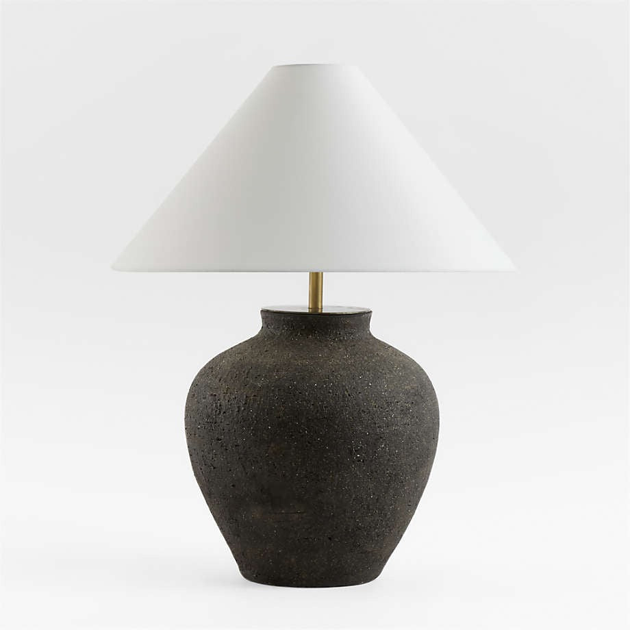 Corfu Black Table Lamp with Linen Taper Shade