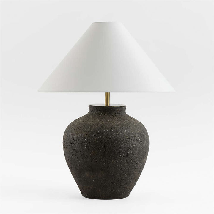 Corfu Black Table Lamp with Linen Taper Shade