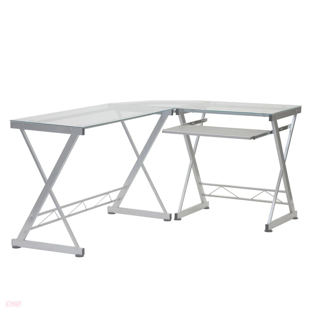 Techni Mobili L Shaped Tempered Glass Top Computer Desk