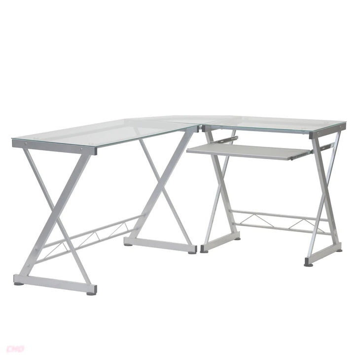 Techni Mobili L Shaped Tempered Glass Top Computer Desk