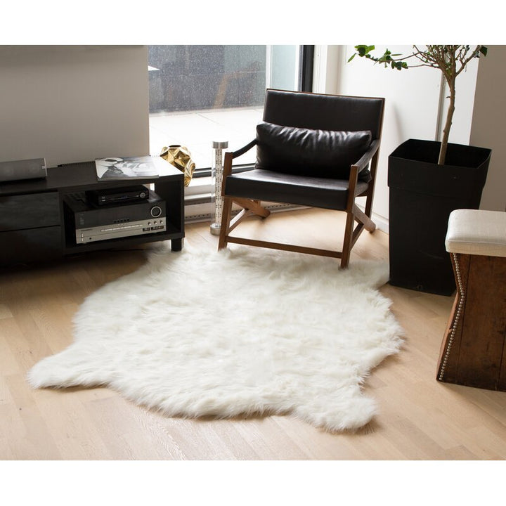 Sheilah Faux Sheepskin White Area Rug-5'x7'5"