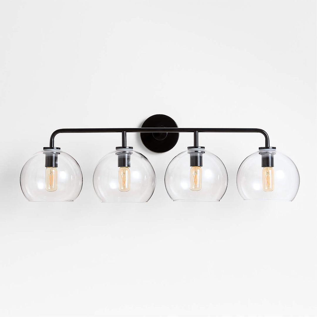 Arren Black 4 Light Wall Sconce Light with Clear Glass Round Shade