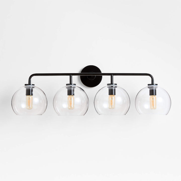 Arren Black 4 Light Wall Sconce Light with Clear Glass Round Shade