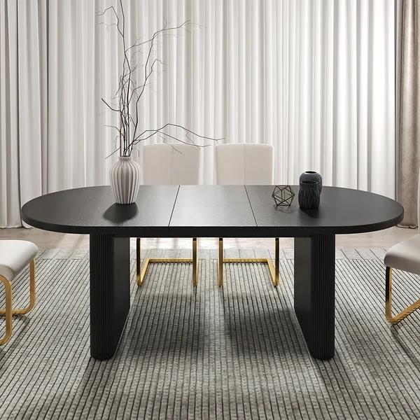 Japandi Oval Extendable Black Dining Table