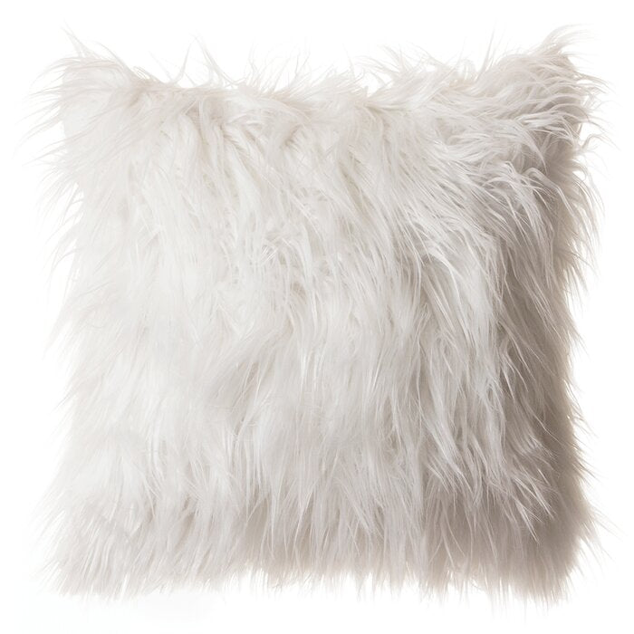 Marty Mongolian Long Hair Square Faux Fur Cushion With Insert-18"x18"