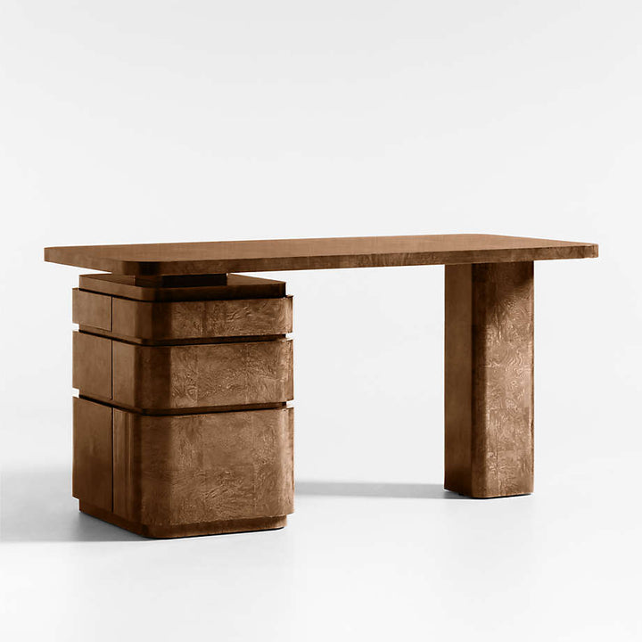 Greye 60 Burl Wood Desk with Swivel Drawers