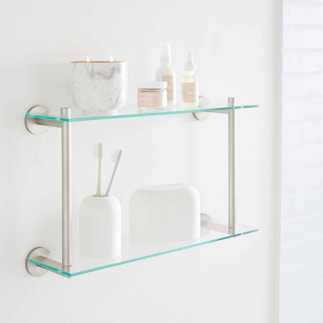 Modern Overhang Double Glass Bathroom Shelf