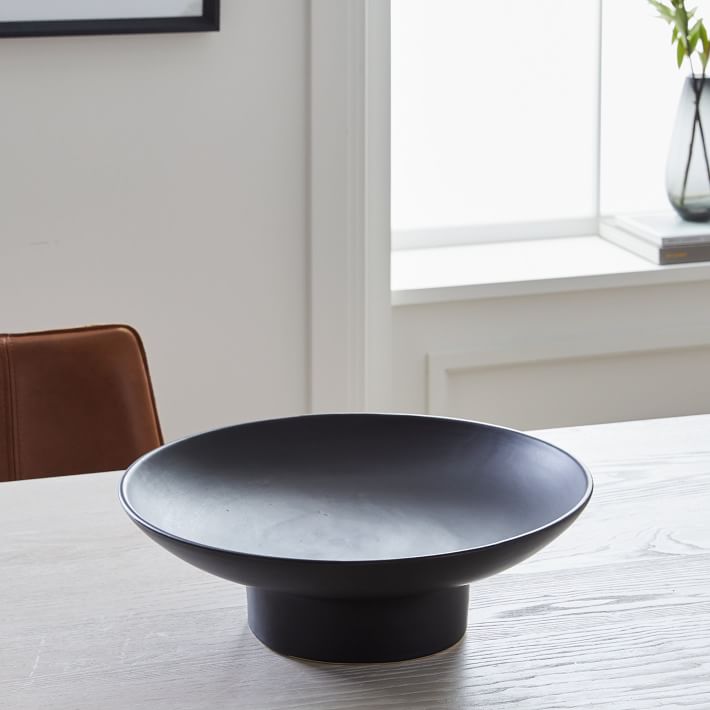 Pure Black Ceramic Footed Centerpiece Bowl