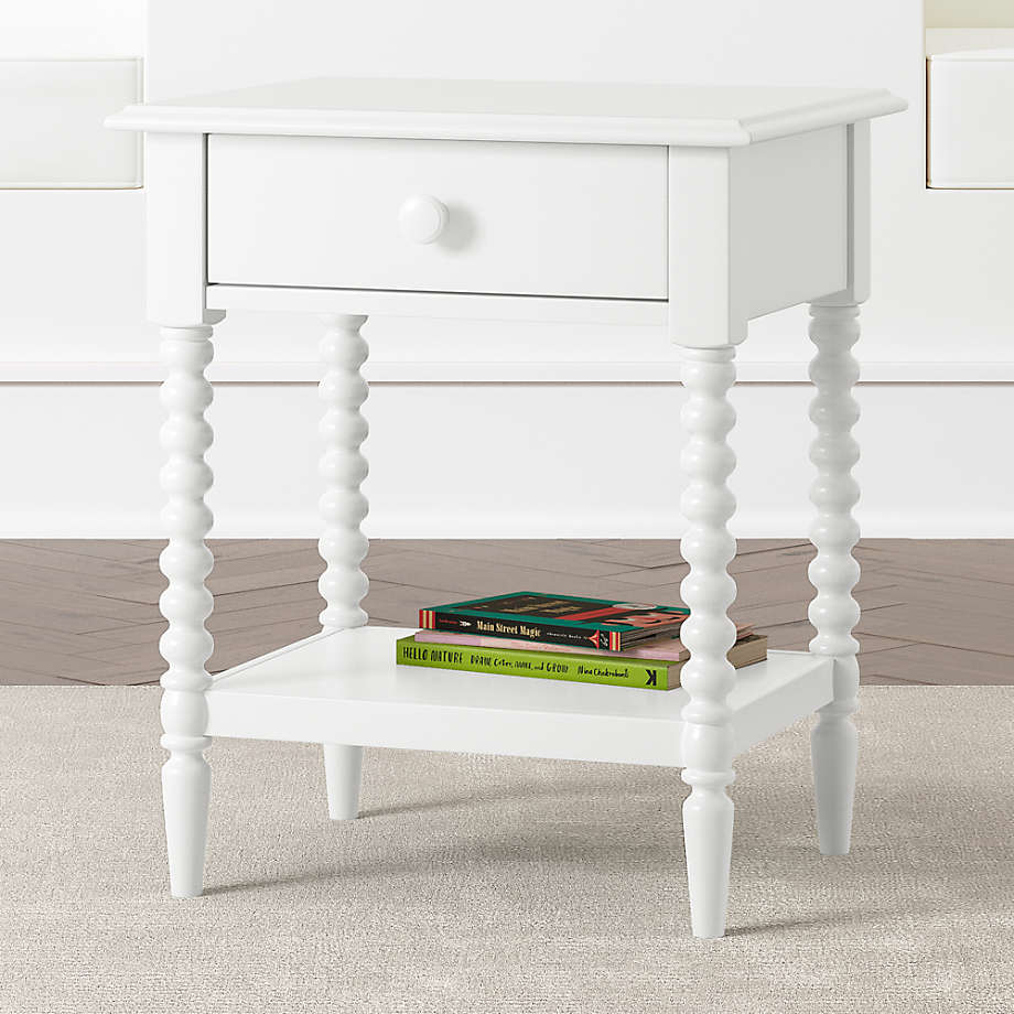 Jenny Lind White Wood Spindle Kids Nightstand with Drawer