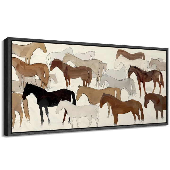 Abstract Illustration of Horses in Neutral Tones Modern Art 60x30