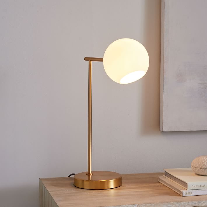 Staggered Glass Table Lamp Antique Brass Milk Glass
