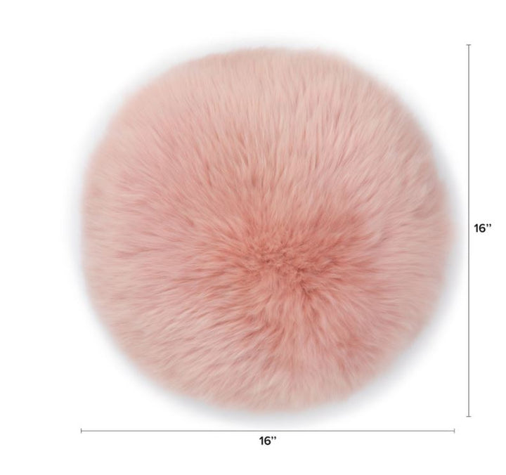 Lanna Pink Round Sheepskin Pillow With Insert-16"x6"