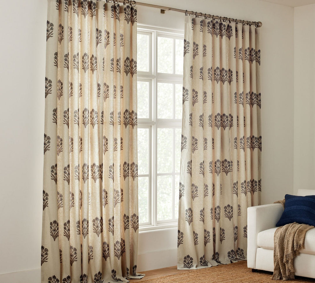 Elinor Floral Mughal Linen Cotton Curtain-108"