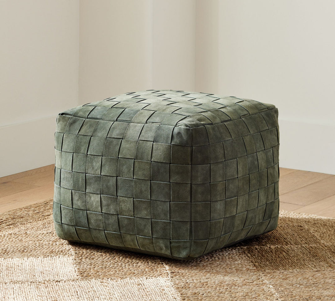 Suede Basketweave Pouf