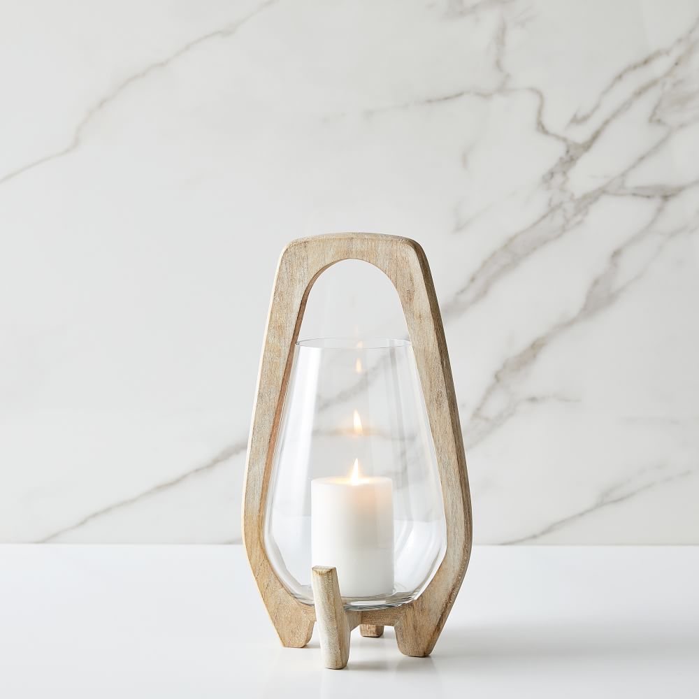Mid Century Wood Lanterns Whitewashed
