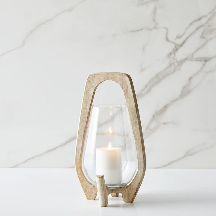 Mid Century Wood Lanterns Whitewashed