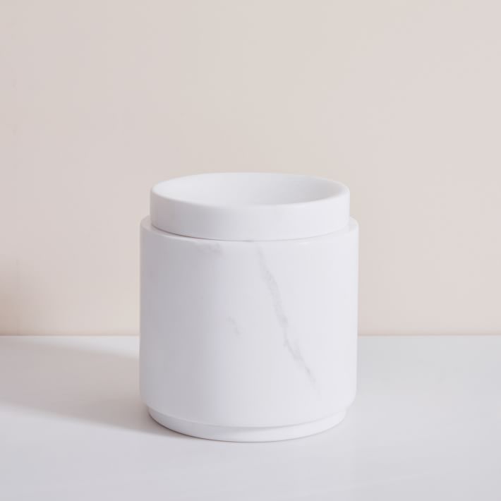 White Marbled Bath Accessories Short Canister