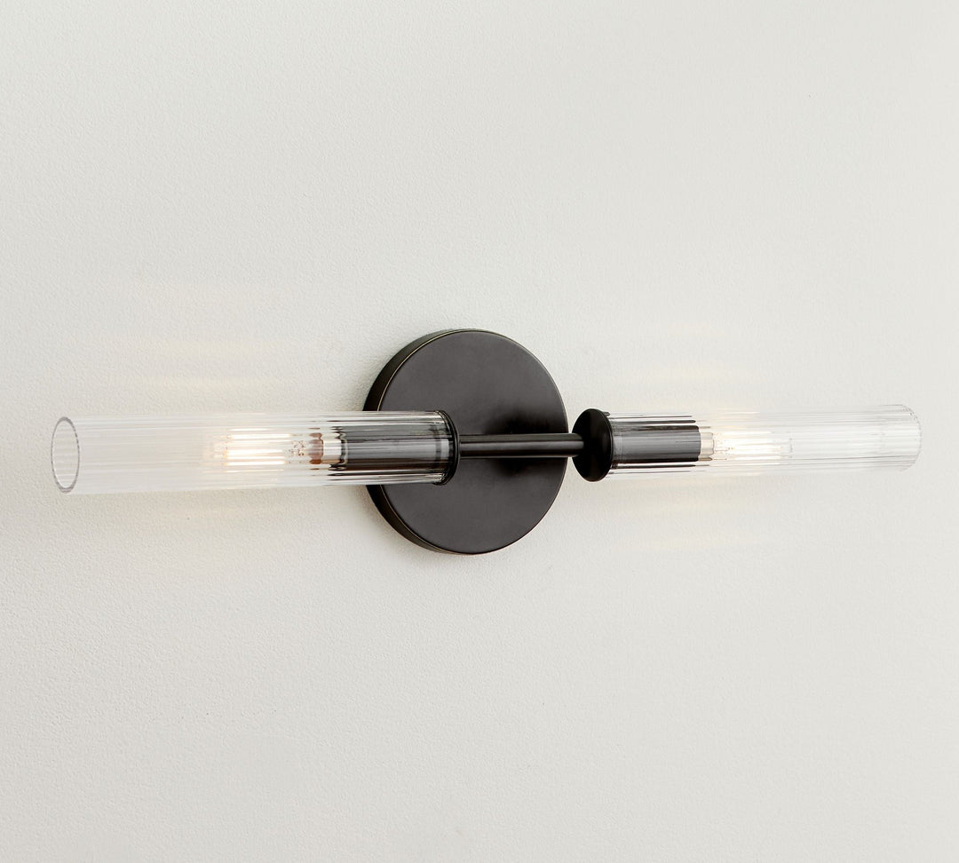 Cooper Ribbed Glass Double Tube Sconce