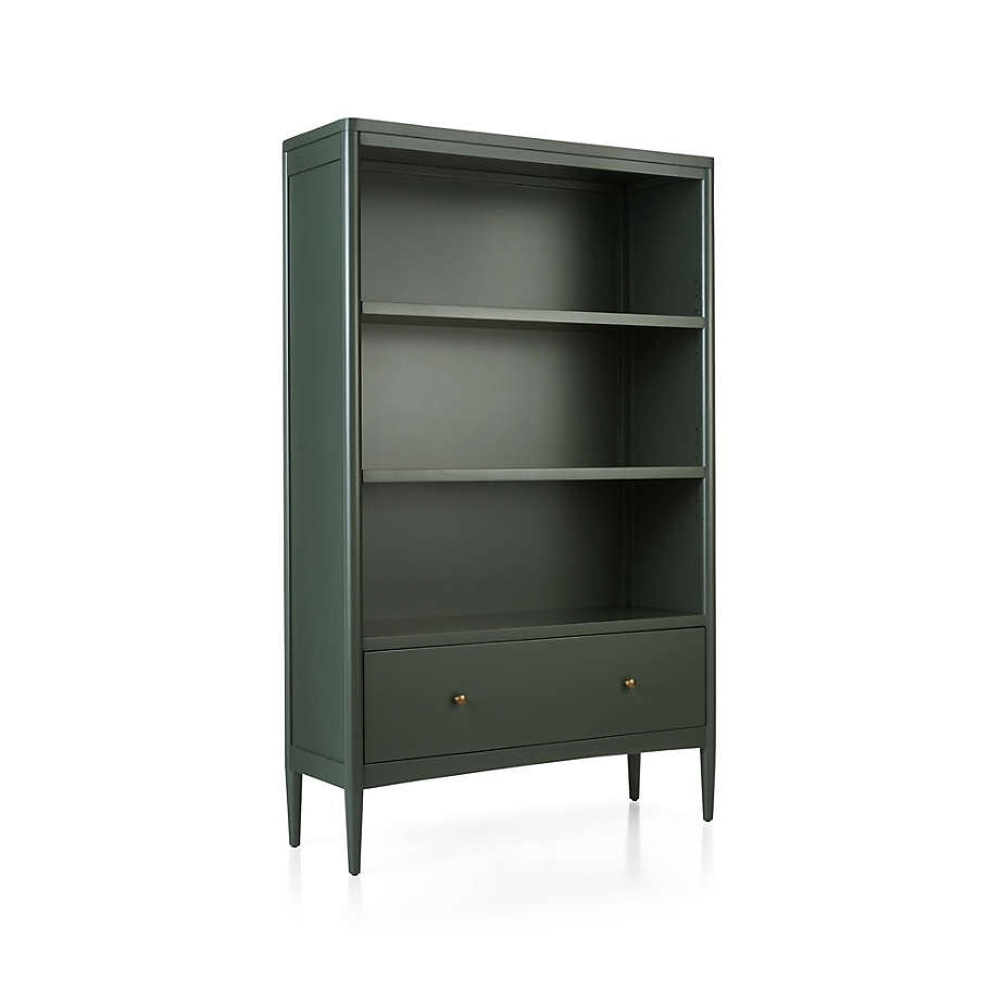 Hampshire Tall Olive Green Wood Bookcase with Drawer