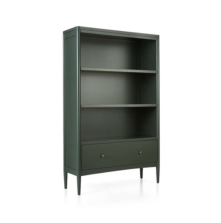 Hampshire Tall Olive Green Wood Bookcase with Drawer