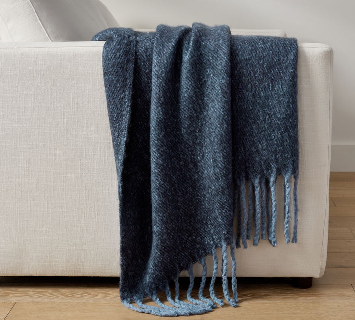 Hayes Faux Mohair Throw Blanket-Navy