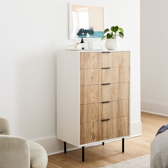 Quinn Wood 5 Drawer Dresser White Antique Bronze