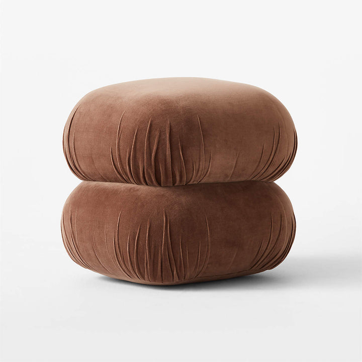 RUCHED DARK BEIGE VELVET POUF