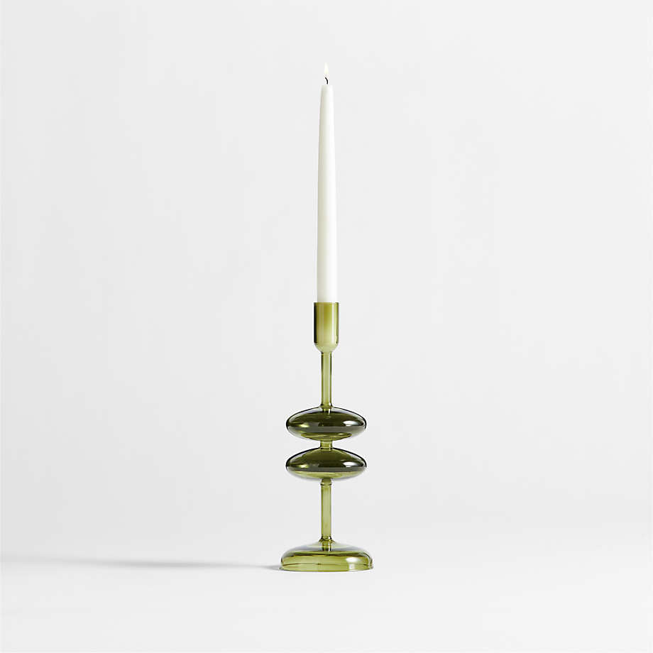 Venezia Medium Olive Green Glass Taper Candle Holder