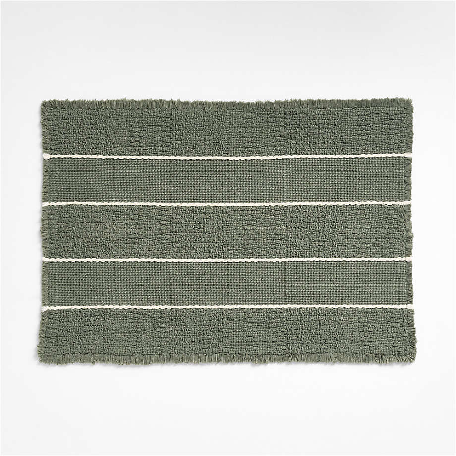 Jacquard Stripe Shadow Sage and Undyed Bath Mat