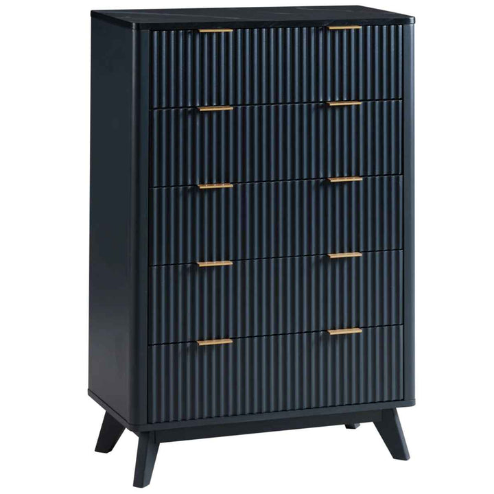 Siyuan Fluted Design 5 Drawers Dresser Organizer Wood Tall Chest of Drawers