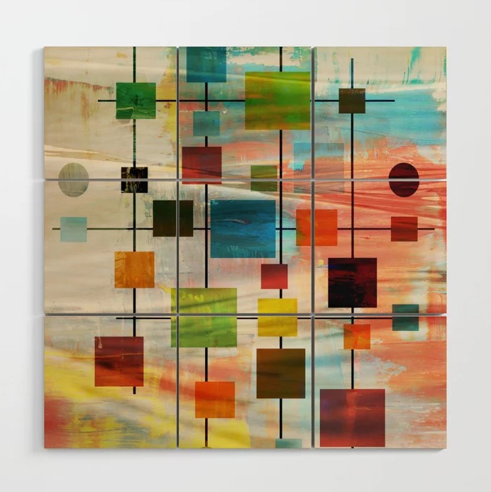 Mid-Century Graffiti Style Wood Wall Art No Frame 3'x3'