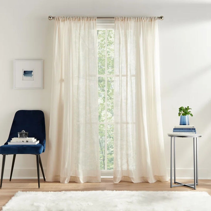 Pinstripe Sheer Solid Color Sheer Rod Pocket Curtain Set of 2