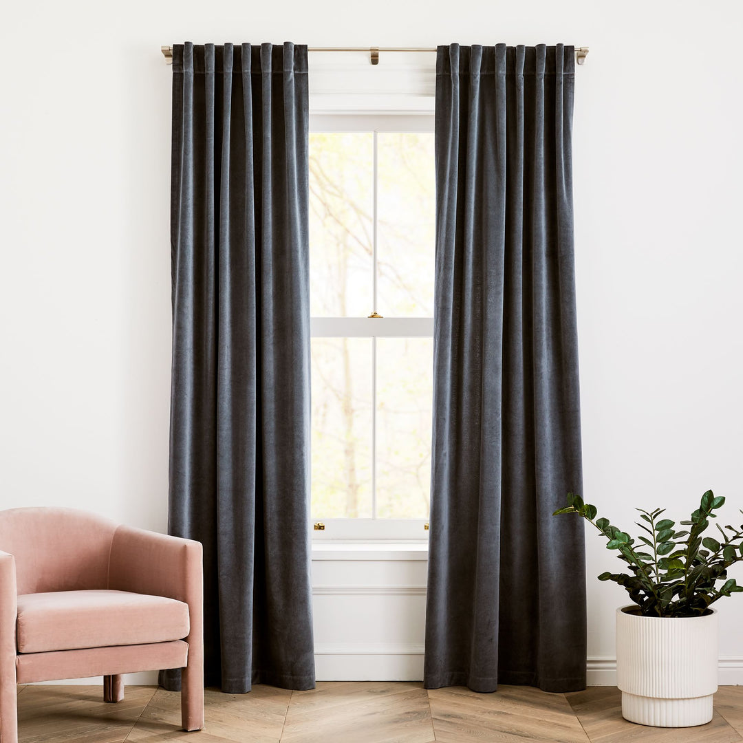 Cotton Velvet Curtain Stormy blue 108"
