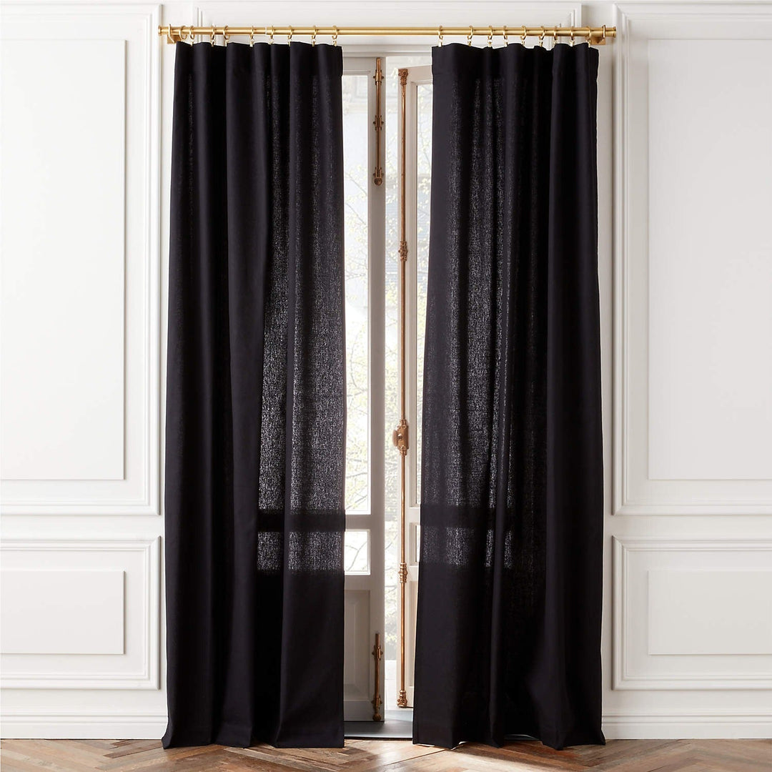 Basketweave Black Cotton Window Curtain Panel - 48"x120"