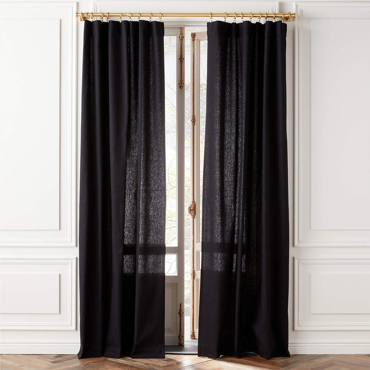 Basketweave Black Cotton Window Curtain Panel - 48"x120"