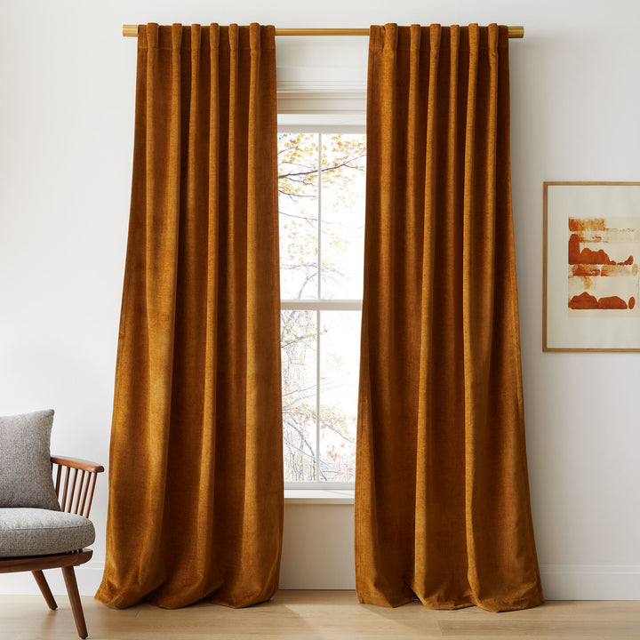 Worn Velvet Curtain Golden Oak