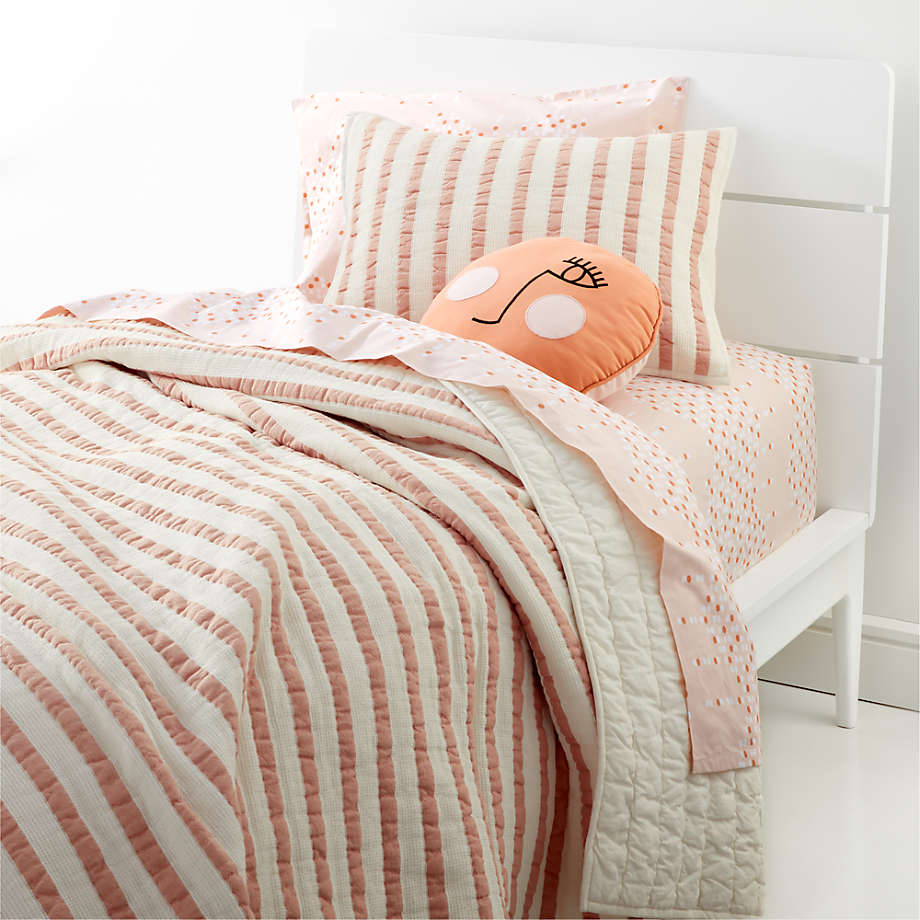 Organic Pink Stripe Waffle Weave Quilt Twin