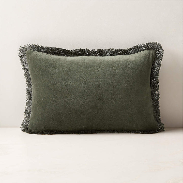 BETTIE FOREST GREEN VELVET THROW PILLOW WITH FEATHER-DOWN INSERT 18''X12''
