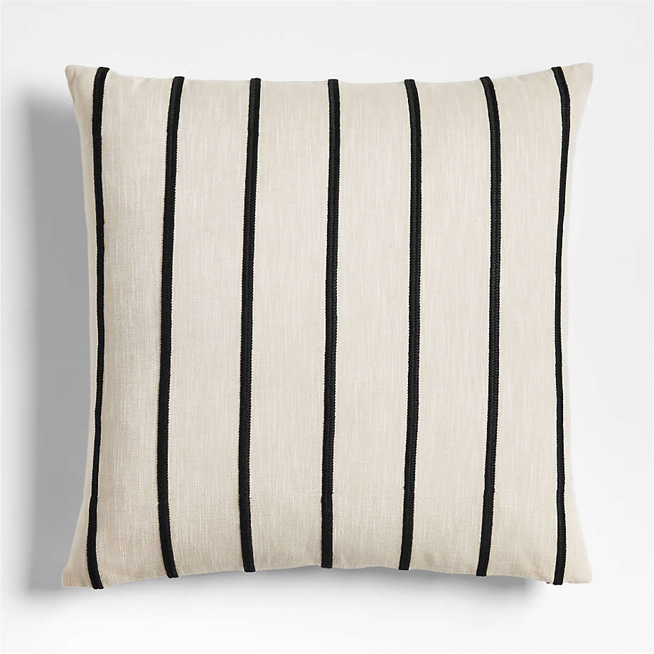 Como Cotton Embroidered Thin Stripe Ink Black Throw Pillow Cover