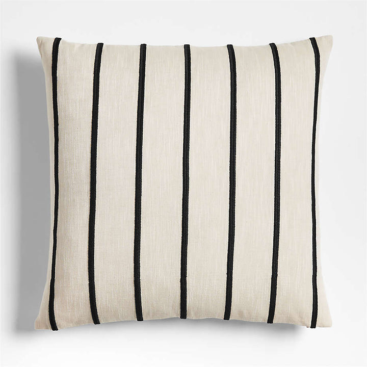 Como Cotton Embroidered Thin Stripe Ink Black Throw Pillow Cover