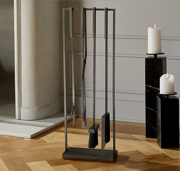4 Piece Bend Raw Steel Standing Fireplace Tool Set