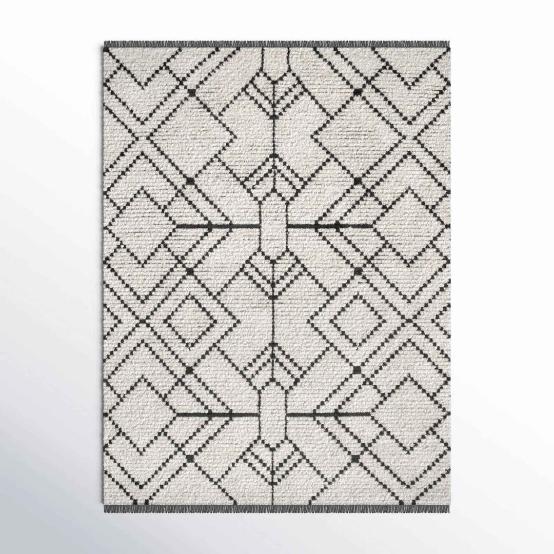 Nola Geometric Textured Shag Power Loom Performance Beige Rug-6'7"x9'2"