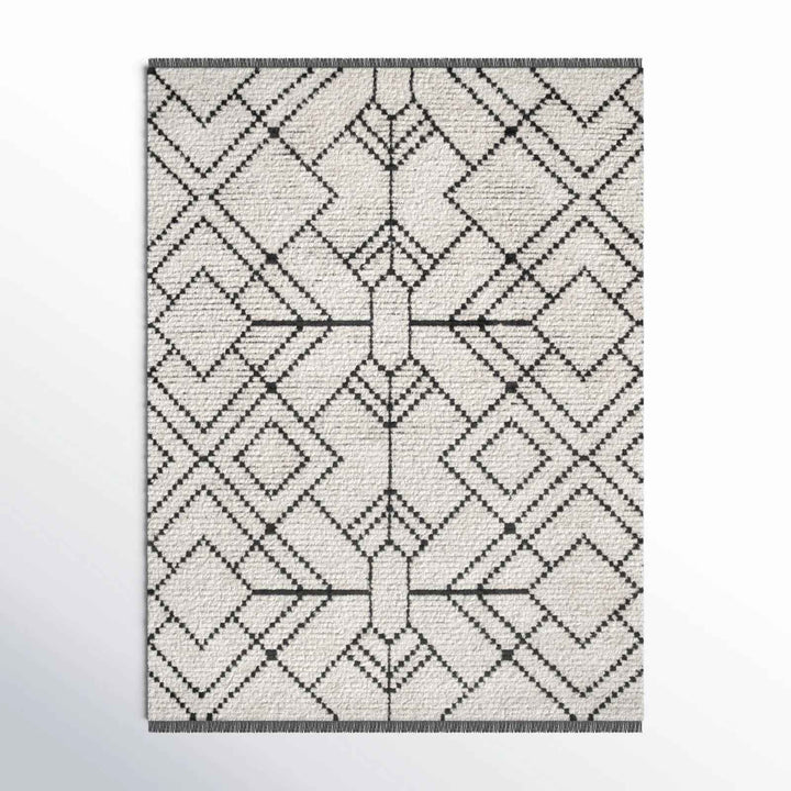 Nola Geometric Textured Shag Power Loom Performance Beige Rug-6'7"x9'2"