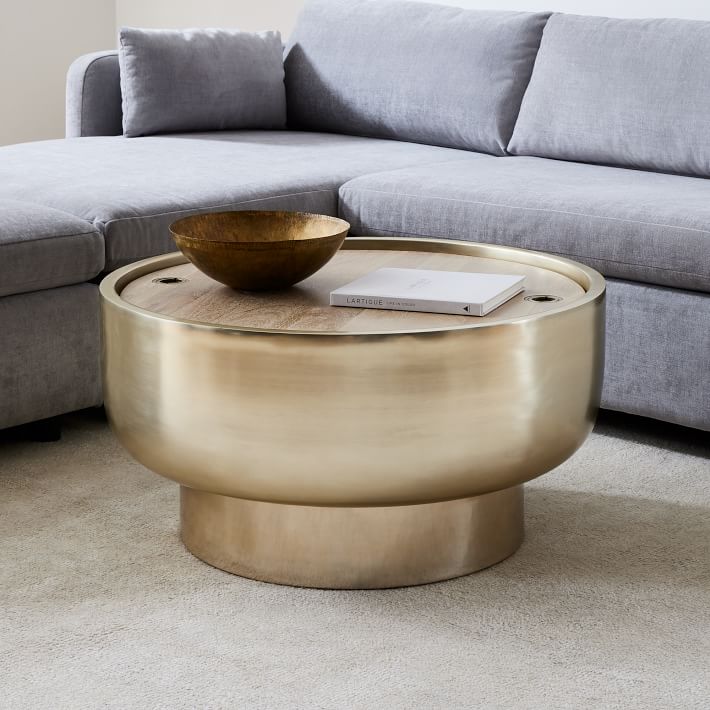 Drum Storage Coffee Table - Walnut/Antique Brass